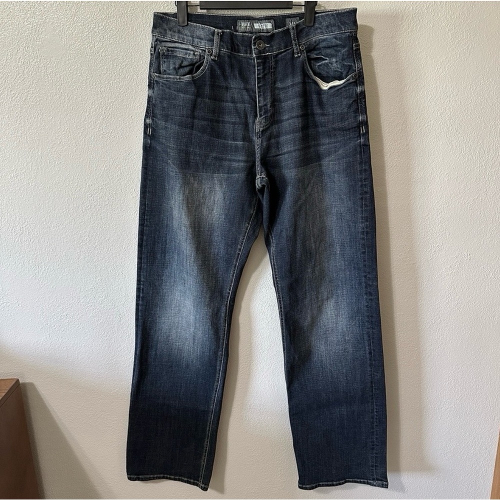 BKE Seth Jeans Mens 34Lx33 Blue Dark Wash Stretch Straight Leg Loose‎ Fit